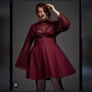 Burgundy Dress with Sheer Lace Top